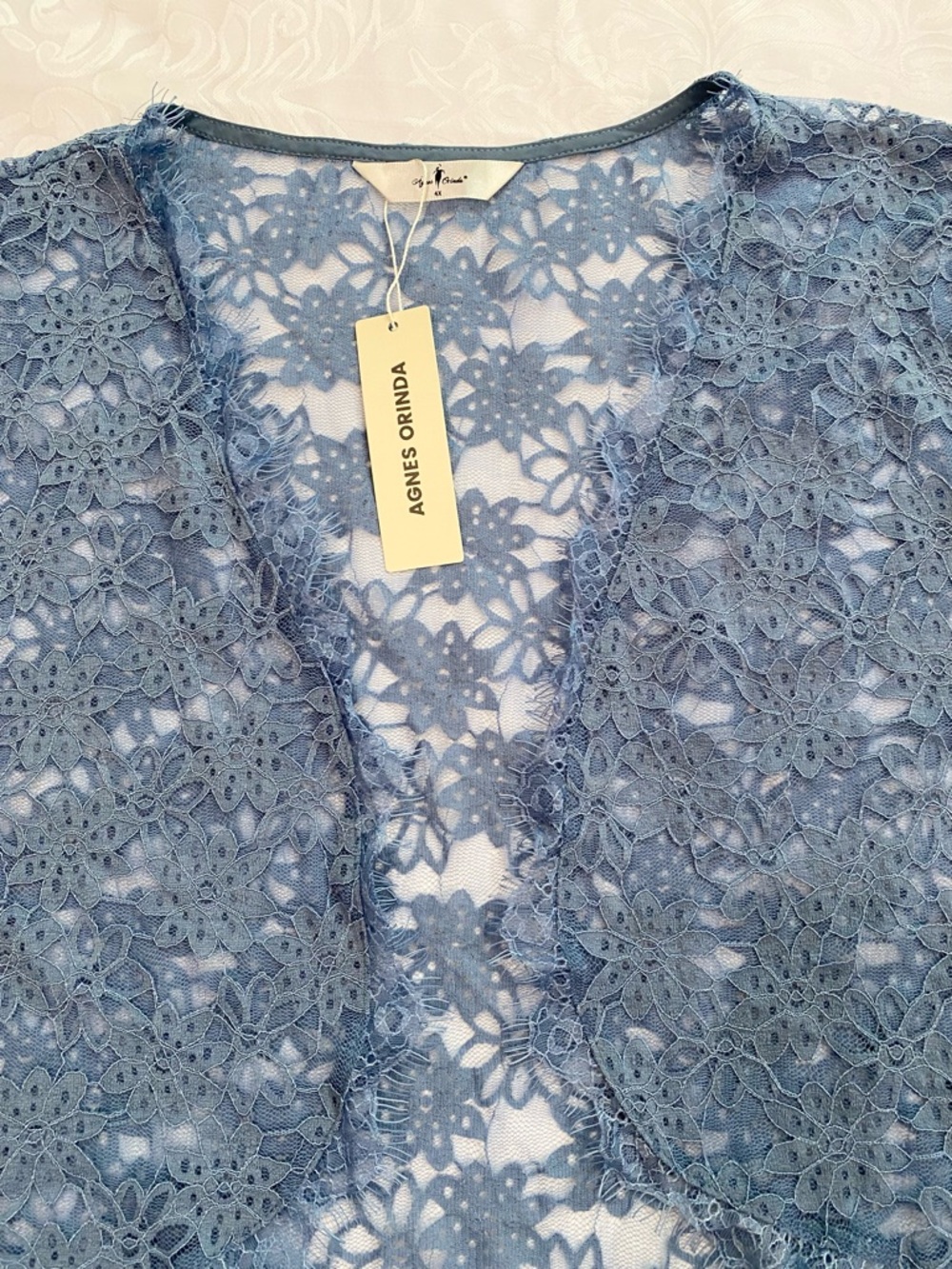 Plus Size Elegant Short Sleeve Sheer Floral Lace Bolero Shrug Top, Blue, Size 4X - Picture 8 of 11